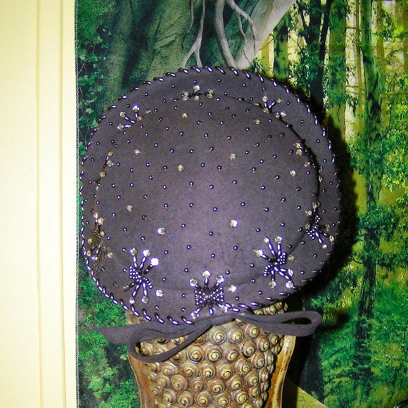 GRAY WOOL VINTAGE BEADED HAT main image 4